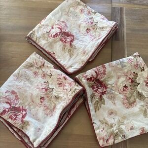 3 Mystic Valley Traders Euro Sham Beige & Cranberry Sage Floral Plaid Grannycore